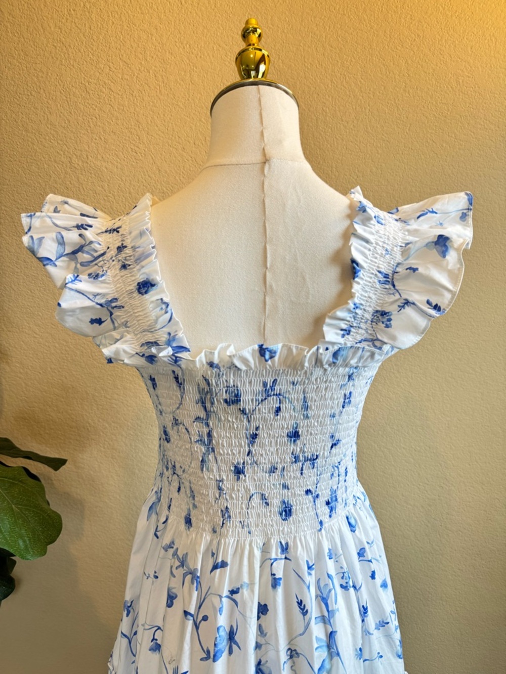 Hill House The Ellie Nap Dress Women’s L Blue Botanical Floral Midi Smocked - Picture 8 of 12